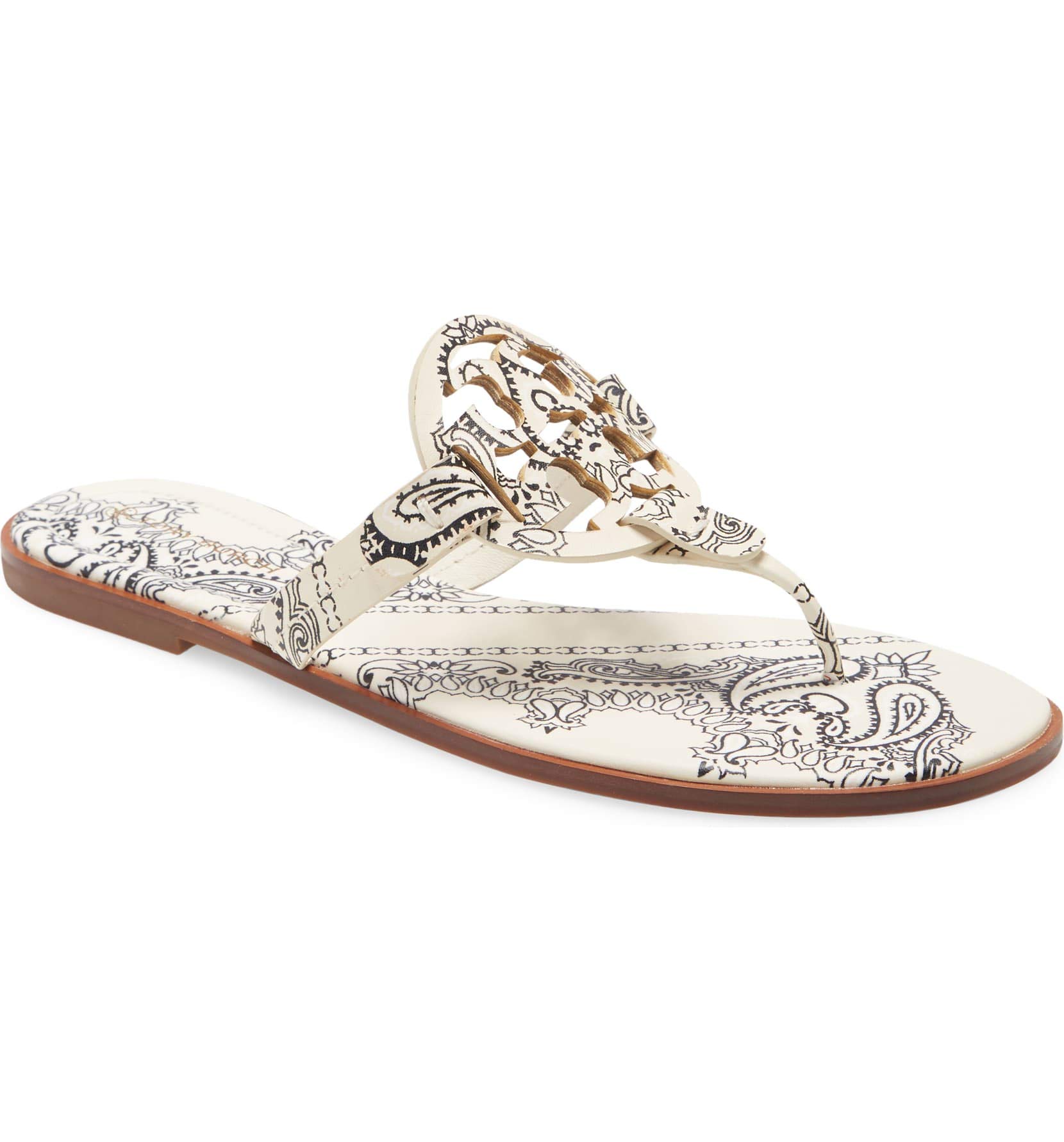 Tory Burch Women's Miller Welt Flats - Printed Leather Sandals & Slides | Comfortable Casual Shoes for Women | Perfect for Summer, Beach, Office & Everyday Wear