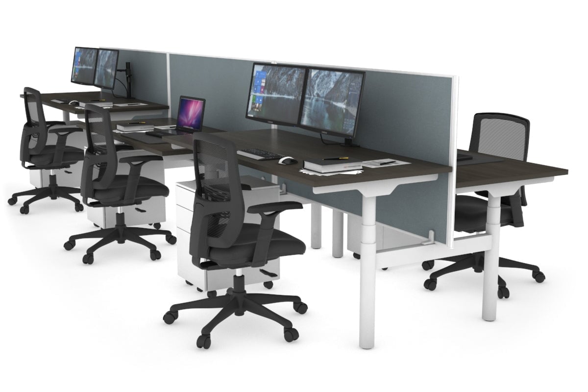 Flexi Premium Height Adjustable 6-Person H Bench Workstation - White Frame [1400L x 700W] - Ideal for Office, Coworking Spaces & Home Offices