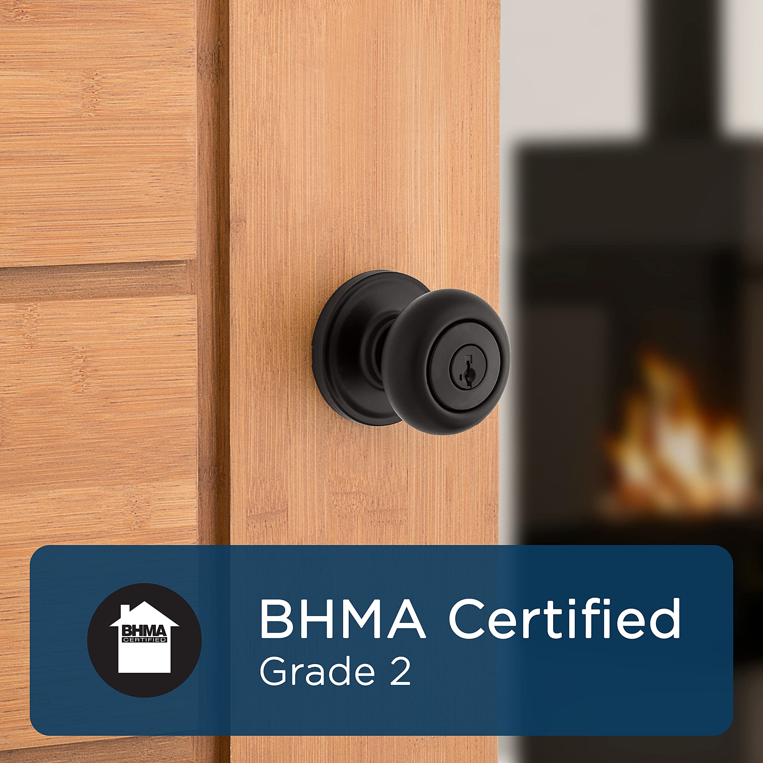 Weiser Troy Matte Black Front Door Knob with Lock and Key - Secure Keyed Entry Door Handle for Exterior & Interior Doors - Traditional Style for Home, Office, Bedroom & Bathroom - Perfect for Enhanced Home Security and Privacy