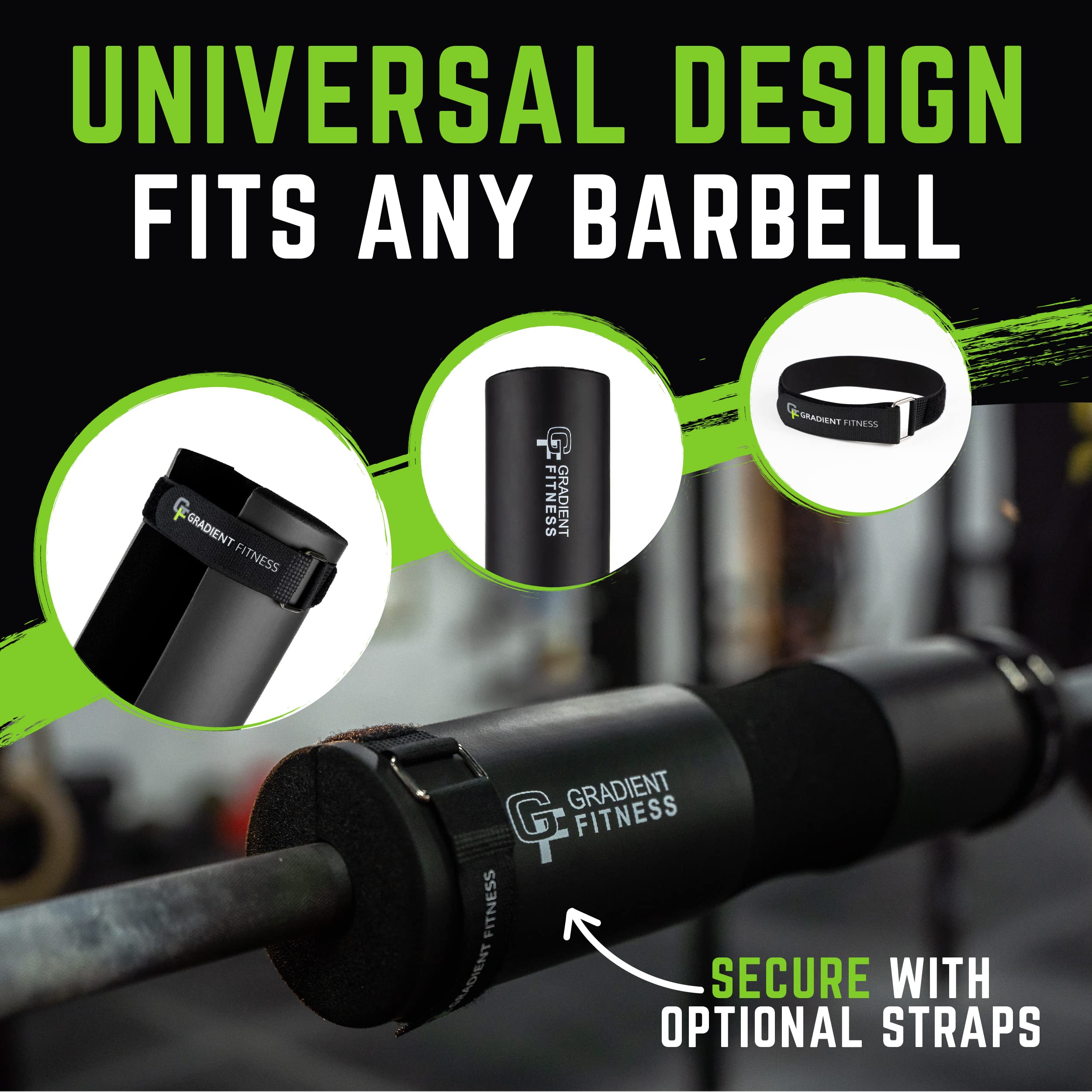 Gradient Fitness Barbell Pad - Thick Cushioned Hip Thrust & Squat Pad for Olympic & Standard Weightlifting Bars - Perfect for Home Gym, CrossFit & Strength Training