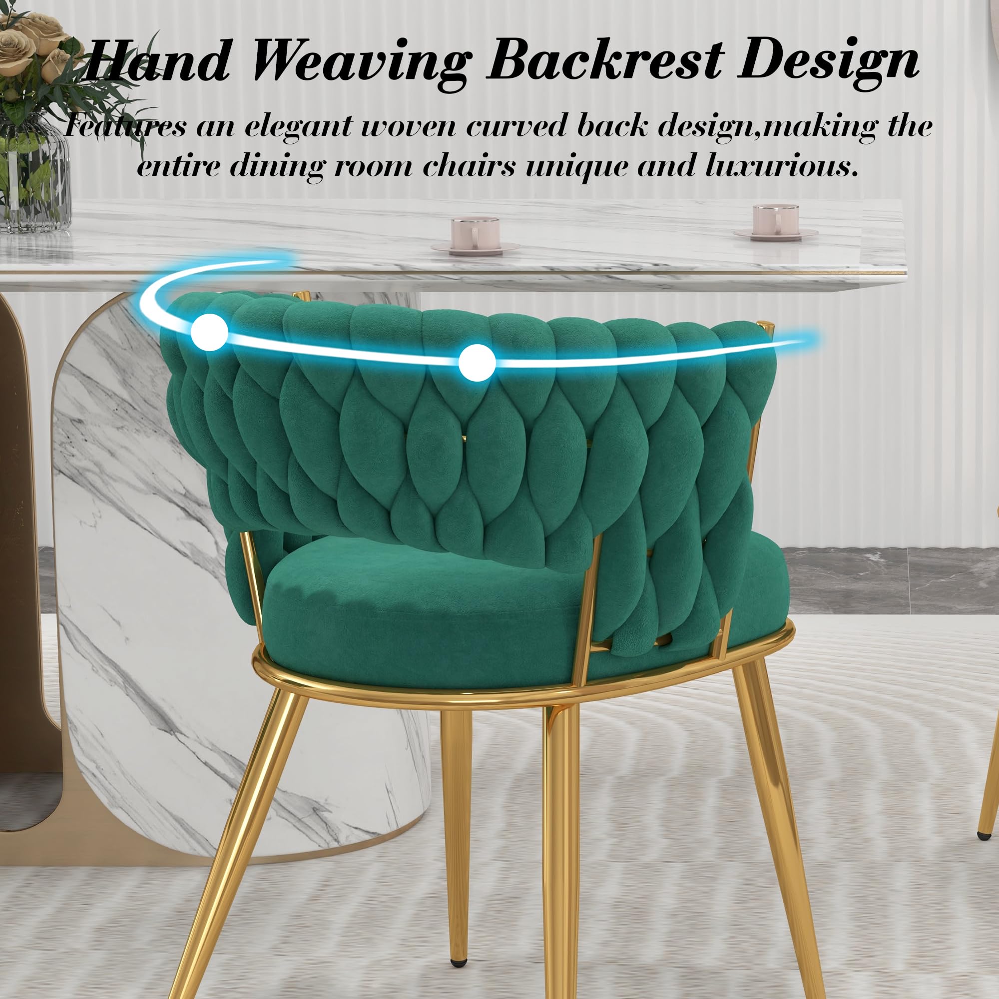 **KCC Velvet Dining Chairs Set of 2 - Modern Gold Upholstered Chairs with Metal Legs for Dining Room, Kitchen, Living Room & Vanity - Soft Woven Fabric, Elegant Green - Perfect for Home Decor, Entertaining & Small Spaces**