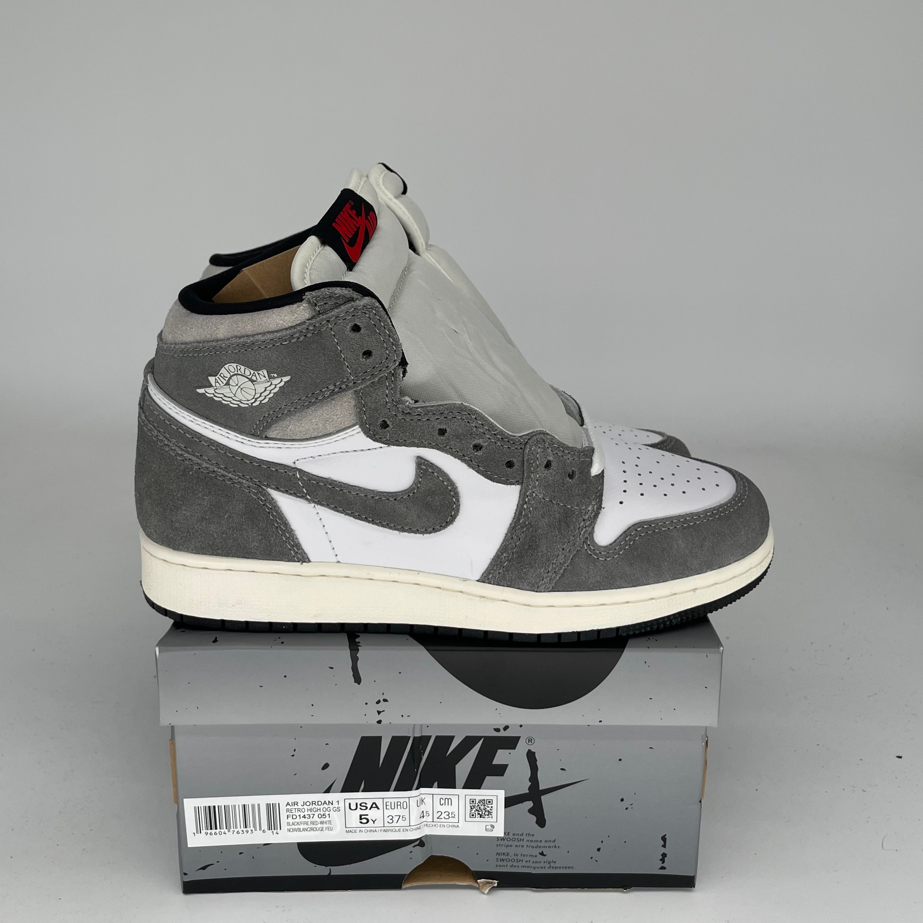 Original Air Jordan 1 Washed Black Sneakers - Size 5Y (FD1437-051) - Retro Basketball Shoes for Men & Women - Perfect for Streetwear, Casual Outfits & Sneaker Collectors