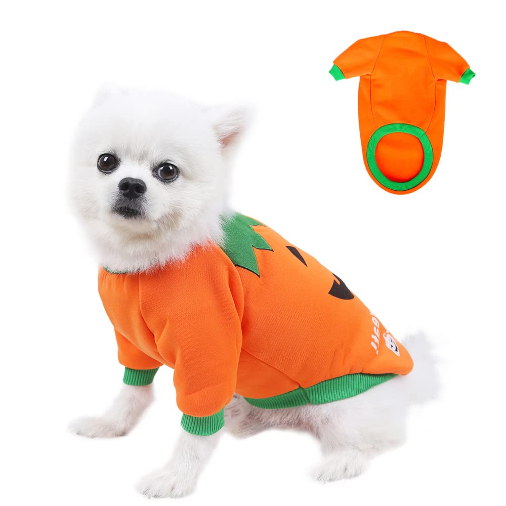 Warm Fleece Dog Sweater for Small & Medium Dogs - Halloween Pumpkin Demon Pattern, Winter Puppy Clothes for Yorkies & Tiny Breeds | Cozy Outfit for Cold Weather, Pet Costume for Halloween Parties