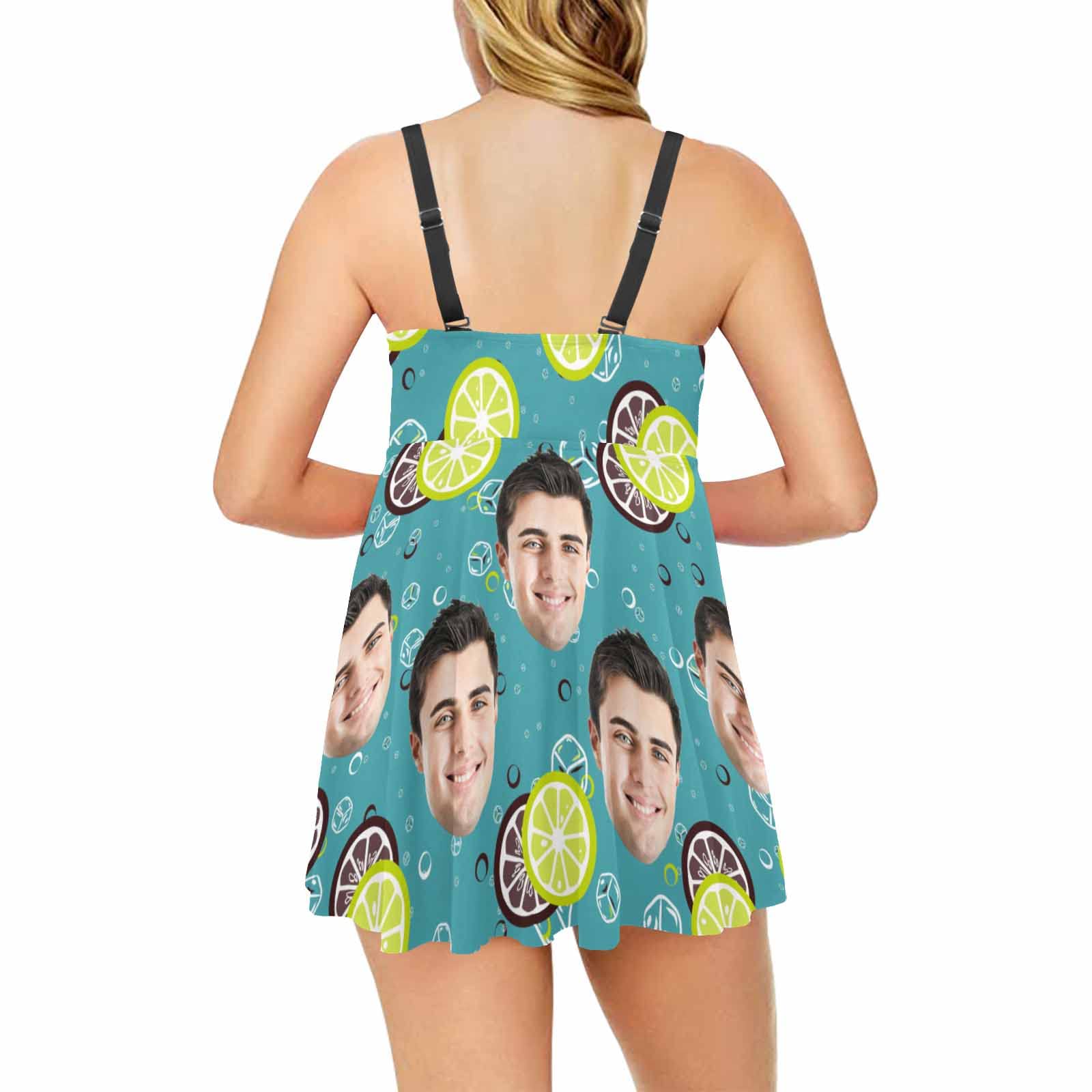 Custom Personalized Women's Two-Piece Swimsuit with Face Print & Flag Design - Bathing Suit with Shorts for Summer Beach, Pool Party & Vacation Gift