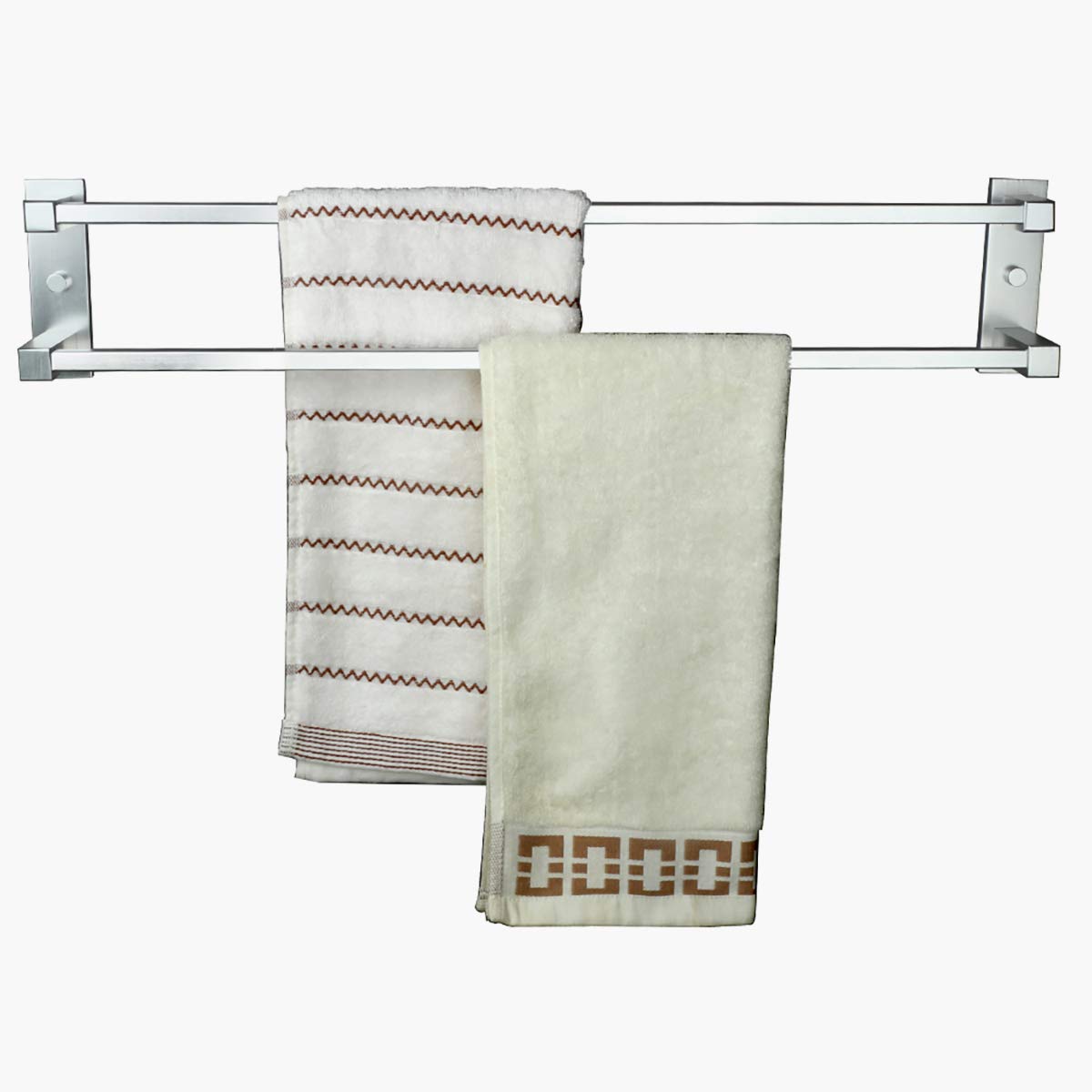 No Drill Double Bar Towel Rack - 25.4 Inch Self Adhesive Wall Mounted Stainless Steel Towel Holder for Bathroom, Kitchen & Hotel - Strong Adhesive for Heavy Towels - LT-92001
