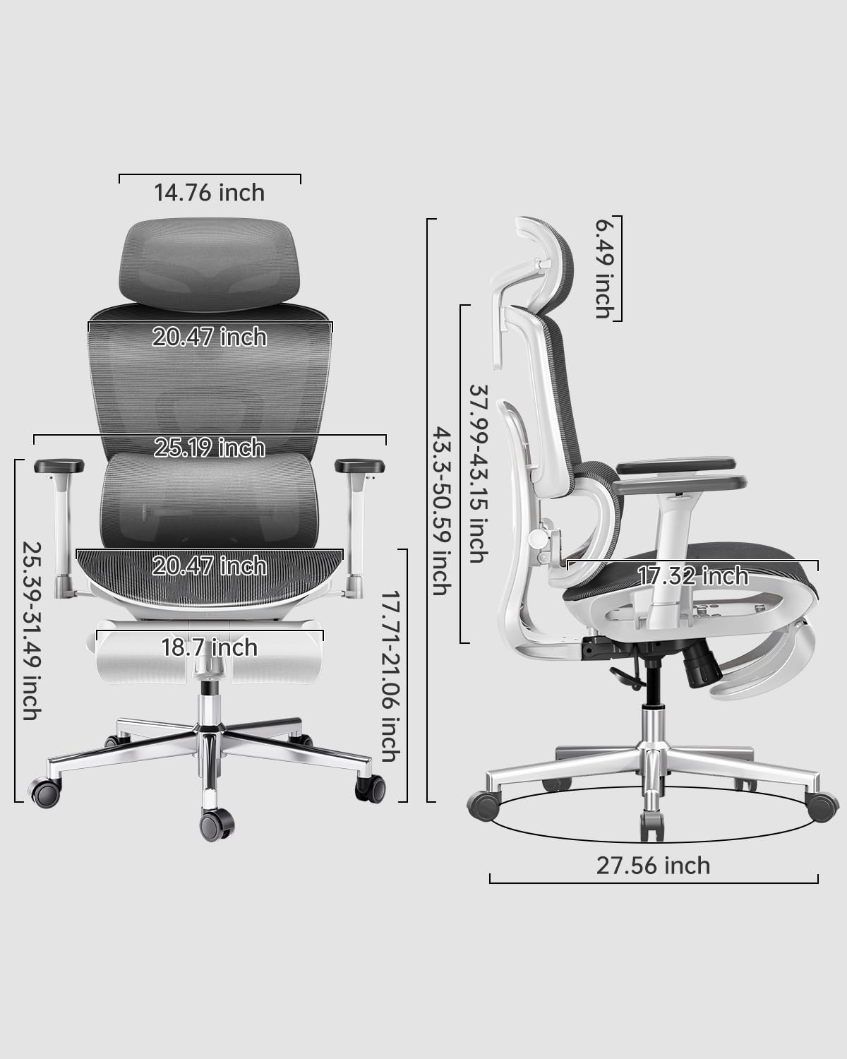 Hbada Ergonomic Office Chair - 3D Adjustable Armrests & Lumbar Support, High Back Mesh Computer Chair for Big and Tall Users, White Home Office Desk Chair - Perfect for Long Work Hours, Gaming & Remote Work Setup