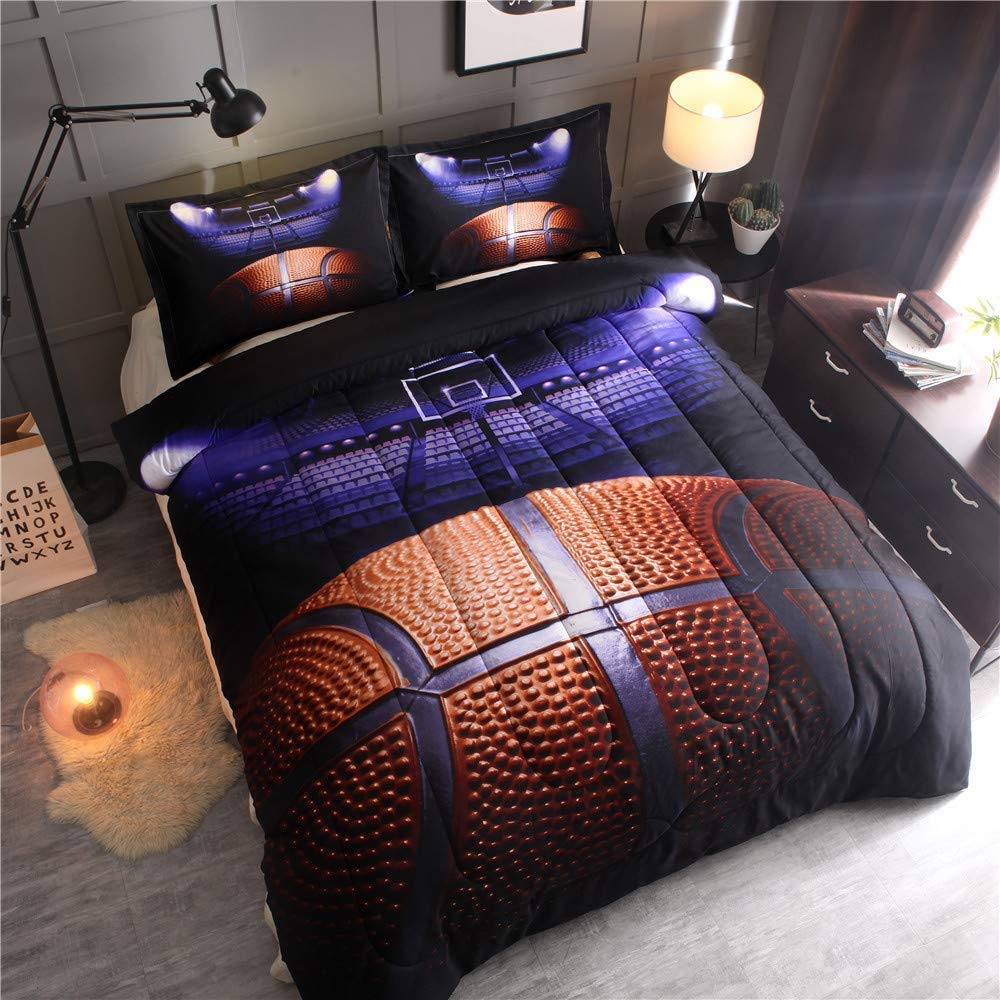 Holawakaka Full Size Basketball Court Comforter Set - Sports Themed Bedding for Boys, Teens & Men - Perfect for Basketball Fans' Bedrooms & Dorm Rooms