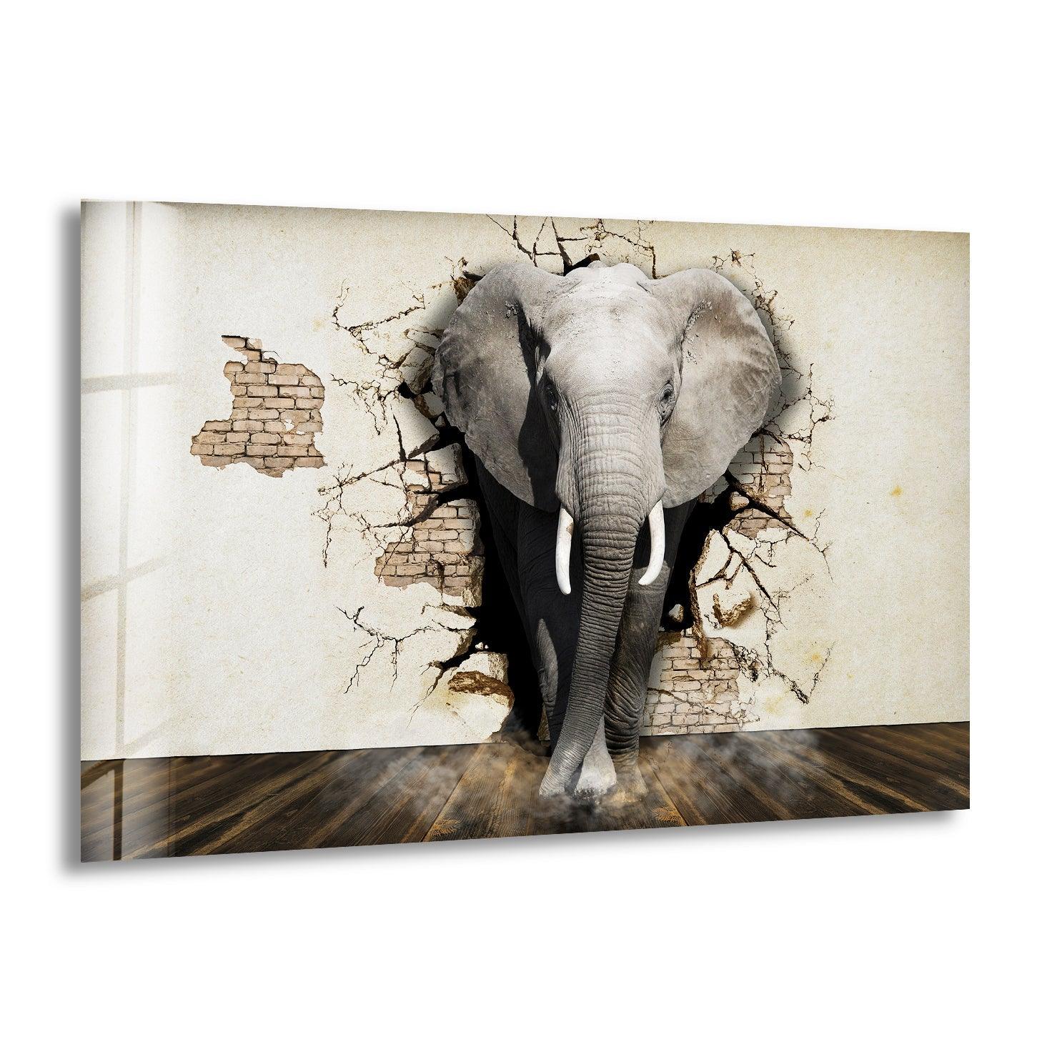 3D Elephant Art Glass Wall Decor - Handmade Modern Home Decoration for Living Room, Bedroom, Office - Unique Gift Idea for Animal Lovers