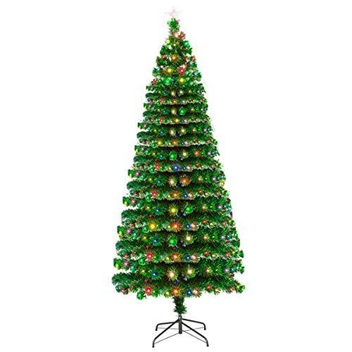 7.5FT Pre-Lit Fiber Optic Christmas Tree with 260 Warm White LED Lights & 260 Realistic Branches - Indoor Holiday Decor for Living Room, Office, and Party Decoration