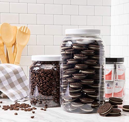 128 oz Clear Plastic Jar with Lid - Leak Proof, Fresh Seal Lined Ribbed Cap - 1 Gallon Storage Container for Food, Bulk Items & DIY Crafts (1 Pack) - Perfect for Pantry Organization, Meal Prep & Home Canning