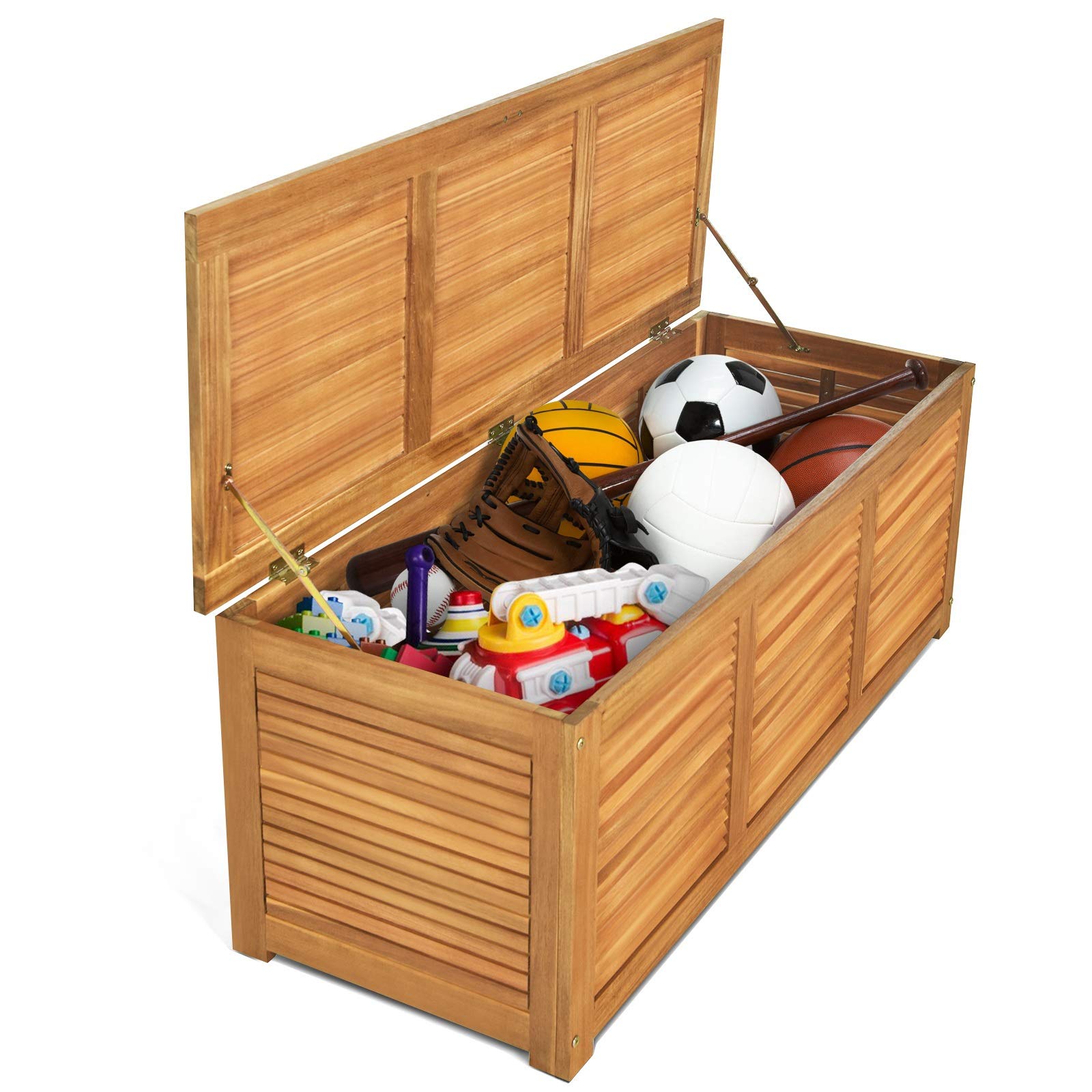 HAPPYGRILL 46 Gallon Acacia Wood Deck Box - Outdoor Storage Container for Garden Tools, Patio Furniture, Cushions & Pool Accessories - Weatherproof Deck Box for Backyard, Garage & Poolside Organization