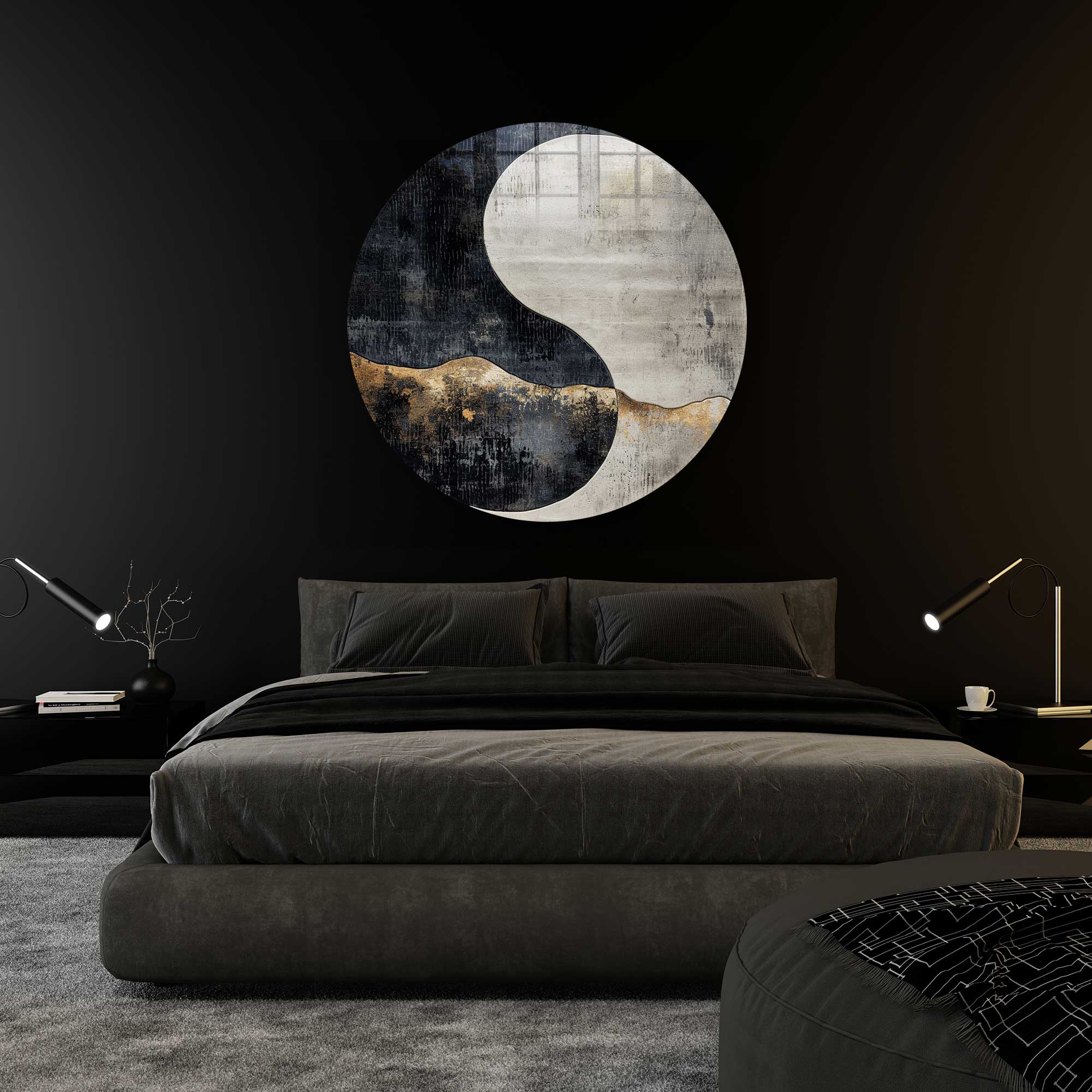 Yin Yang Round Glass Wall Art - Modern Home Decor for Living Room, Bedroom & Office