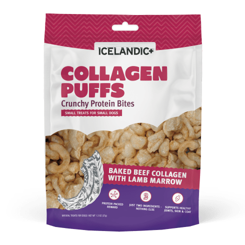 Premium Icelandic Beef Collagen Puffs with Marrow - Healthy Dog Treats for Small Breeds | Grain-Free, Protein-Rich Snacks for Training & Dental Care | Made in Iceland for Puppies & Adult Dogs