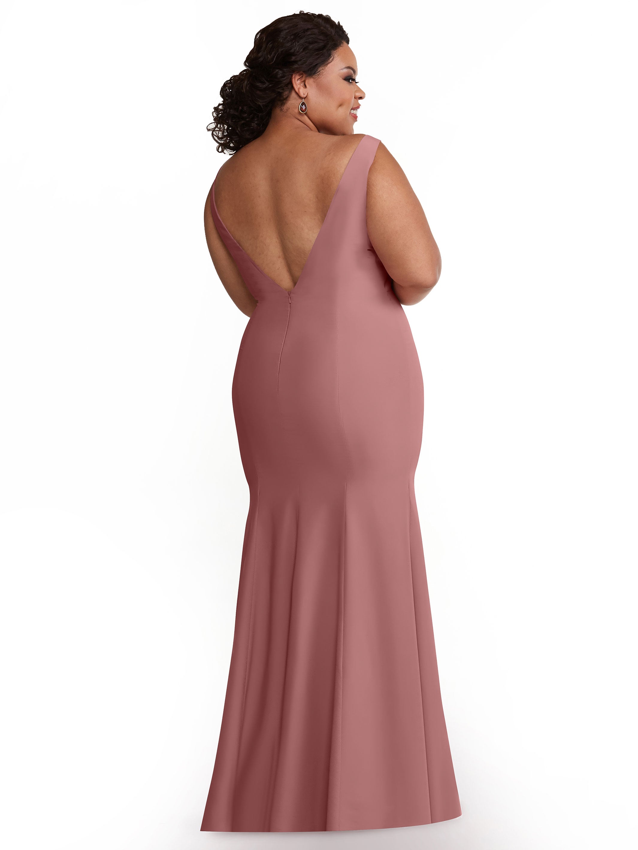 83010 Mermaid Stretch Chiffon Bridesmaid Dress with Plunging Neckline - Elegant Formal Gown for Weddings, Prom & Special Occasions