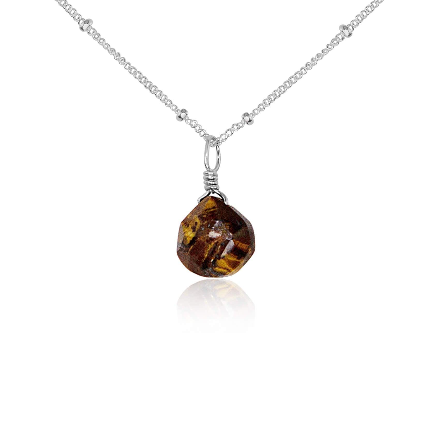 Tiny Tiger's Eye Teardrop Crystal Pendant Necklace for Women - Natural Gemstone Jewelry for Healing, Protection & Style - Perfect for Meditation, Gifts & Everyday Wear