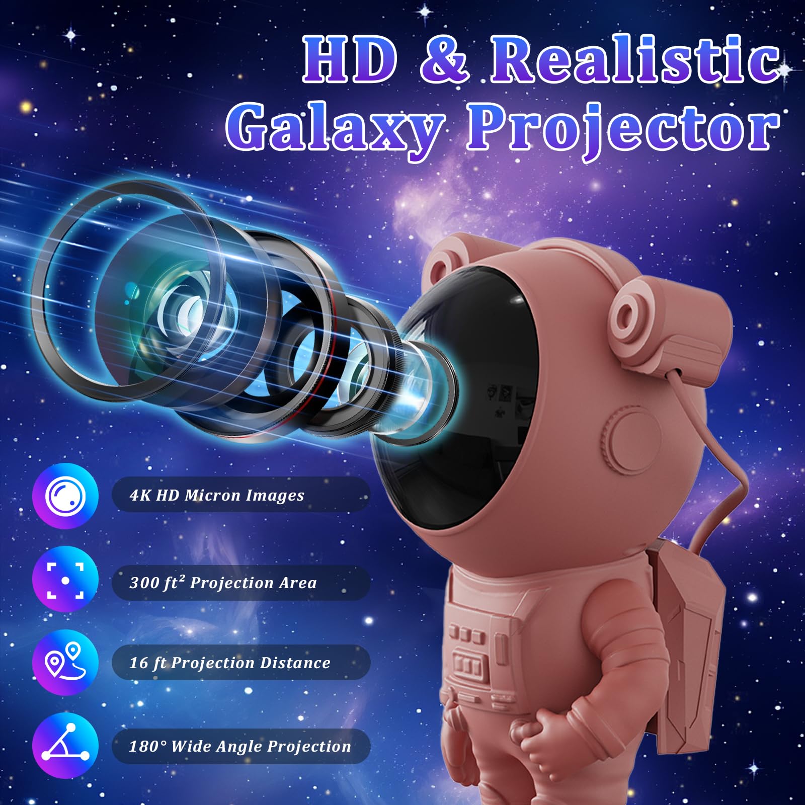 Astronaut Galaxy Light Projector for Bedroom - Starry Night Sky Projector with Timer & Remote Control | Space-Themed Night Light for Kids & Adults | Perfect for Ceiling Projections, Relaxation & Nursery Decor