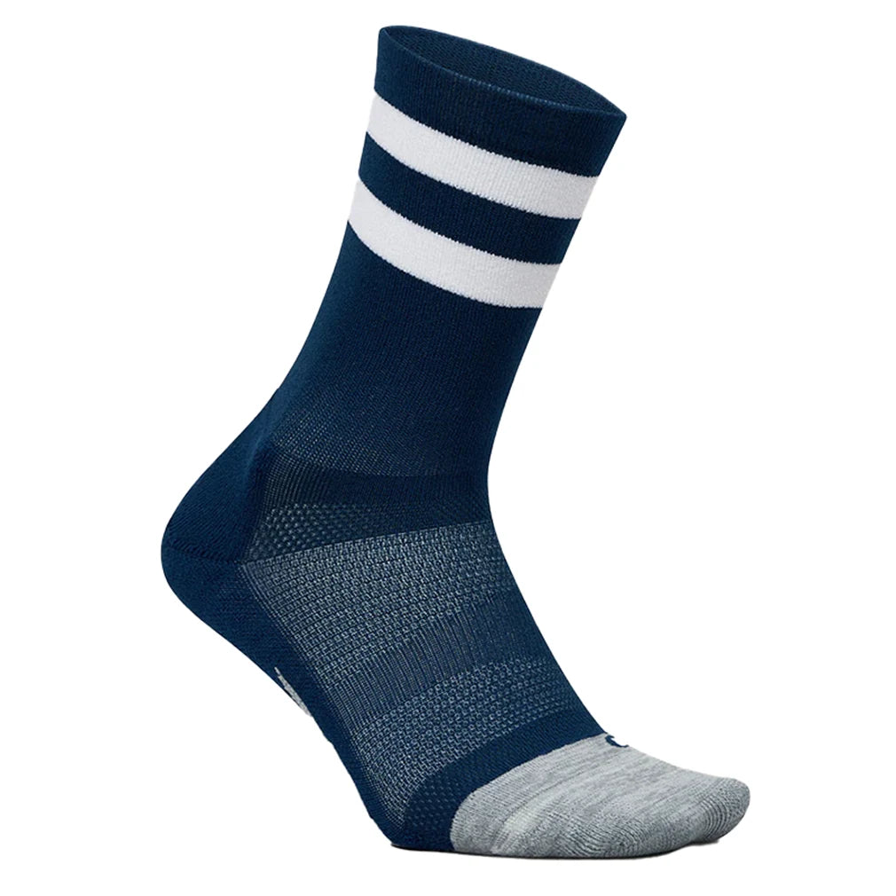 Elite Light Cushion Mini Crew Socks - Navy High Top Stripe Athletic Socks for Running, Hiking & Casual Wear - Breathable & Comfortable Everyday Socks