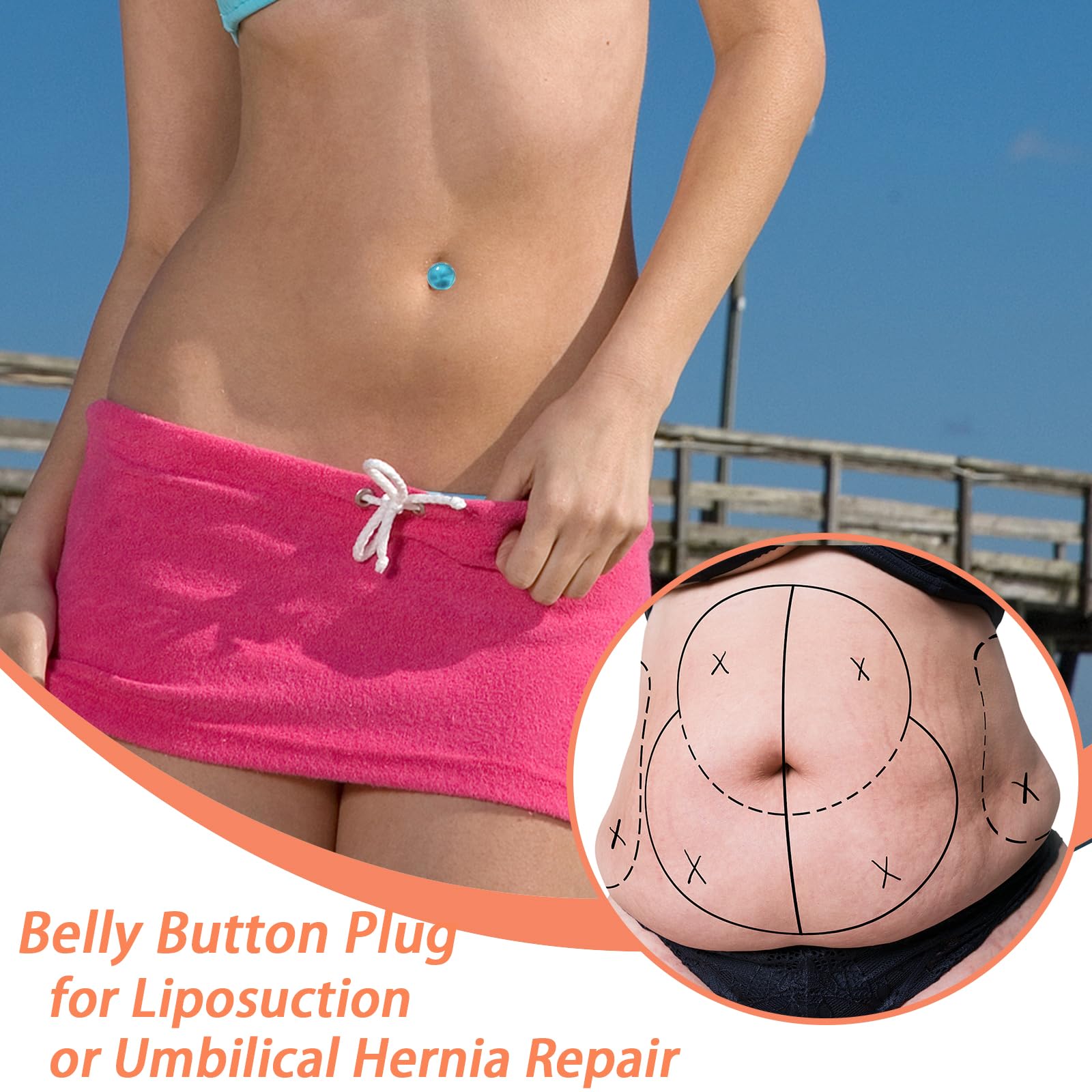 12PCS Ball-Shape Belly Button Plugs for Post Tummy Tuck Surgery - 6 Sizes (2 Each) + 20pcs Medical Tape - Ideal for Liposuction & Umbilical Hernia Recovery (Blue) - Perfect for Post-Op Care & Comfort After Abdominal Procedures