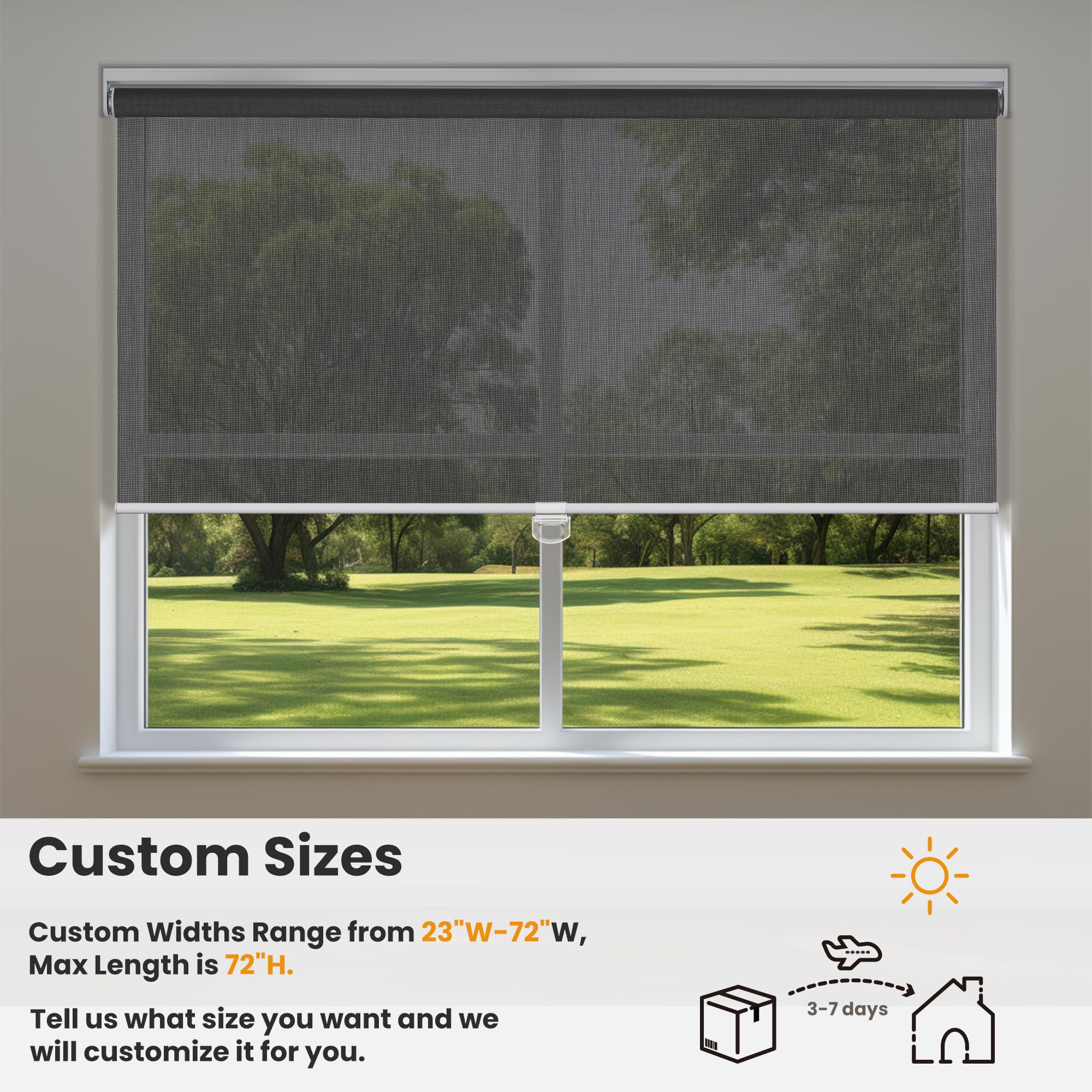 Black 5% Openness Cordless Roller Shades - UV Protection for Home & Office (61