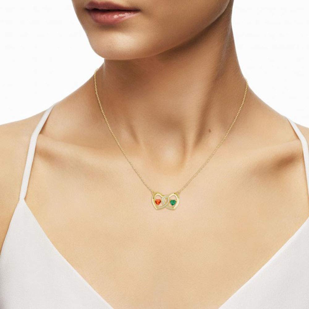10K 14K 18K Solid Gold Personalized Heart Birthstone Necklace - Custom Engraved Name Pendant Jewelry Gift for Women & Couples | Anniversary, Valentine's Day & Romantic Occasions