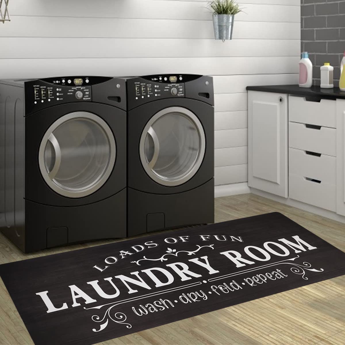 Non-Slip Rubber Backed Laundry Room Rug - Washable Kitchen Mat, Mudroom Runner, Farmhouse Decor (20x59 Inch) - Perfect for Bathroom, Laundry Area & Entryway