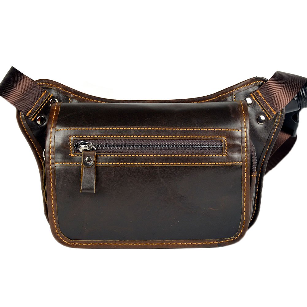 Genuine Leather Travel Fanny Pack Waist Bag - Dark Coffee 030 - Stylish & Durable for Hiking, Running, Festivals & Everyday Use