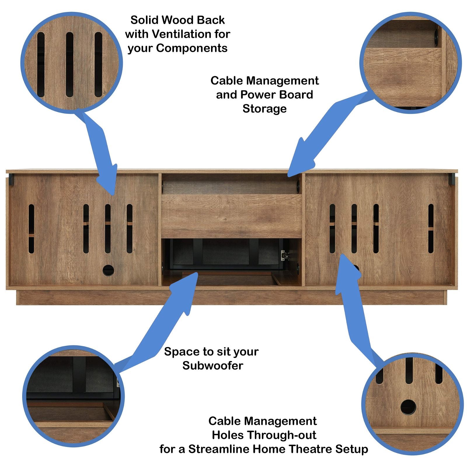 Tauris Hollywood 2250DO TV Stand Entertainment Center - Modern Media Console for Living Room, Home Theater & Gaming Setup
