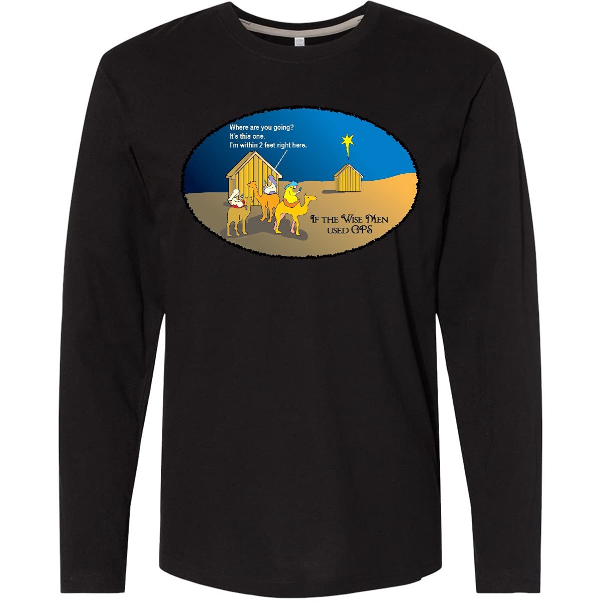 Inktastic Wise Men Christmas GPS Long Sleeve T-Shirt for Men - Funny Holiday Graphic Tee - Perfect for Christmas Parties & Family Gatherings
