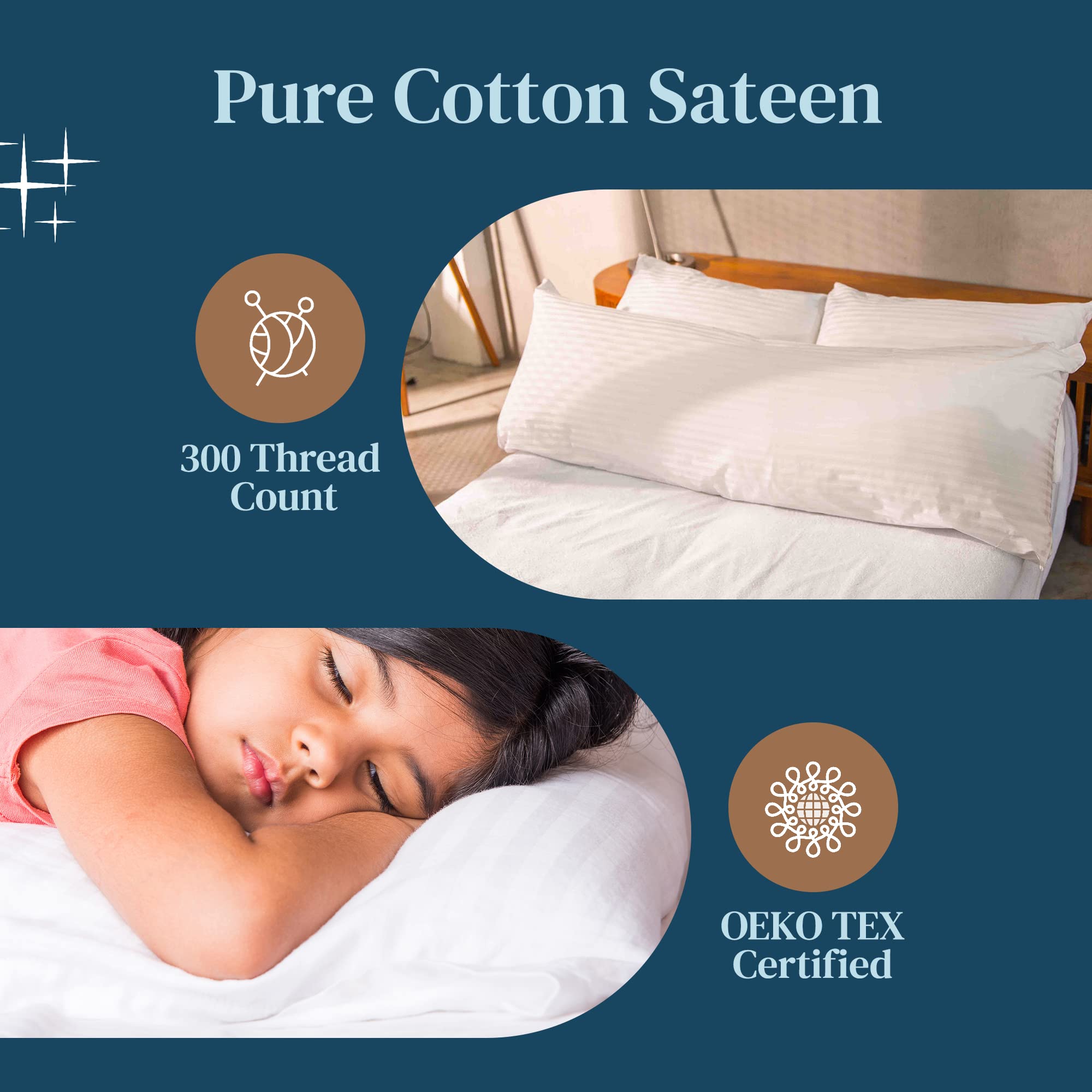 FeelAtHome 100% Cotton Zippered Pillowcase Cover Set - 30x20 Inches (4 Pack, Queen Size) - Waterproof, Noiseless Pillow Protector for Bed, Sofa & Travel - Hypoallergenic Queen Pillow Cover for Home & Hotel Use