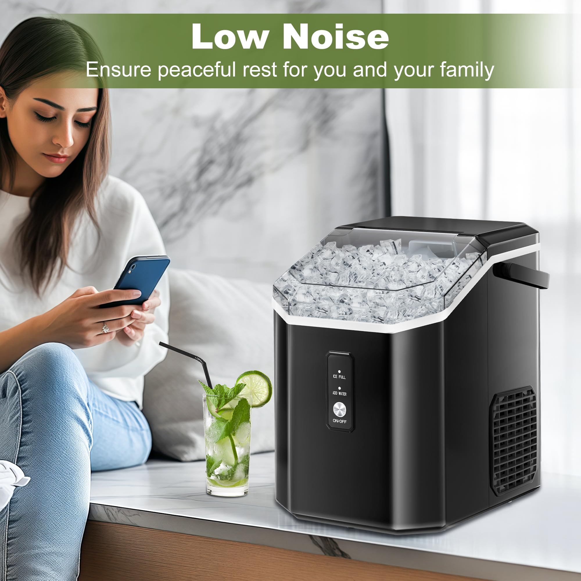 NicBex Countertop Nugget Ice Maker - 34Lbs/24H Self-Cleaning Portable Ice Machine with One-Button Operation for Home, Kitchen, Bar, Office & Parties - Perfect for Cocktails, Iced Coffee & Entertaining (Black)