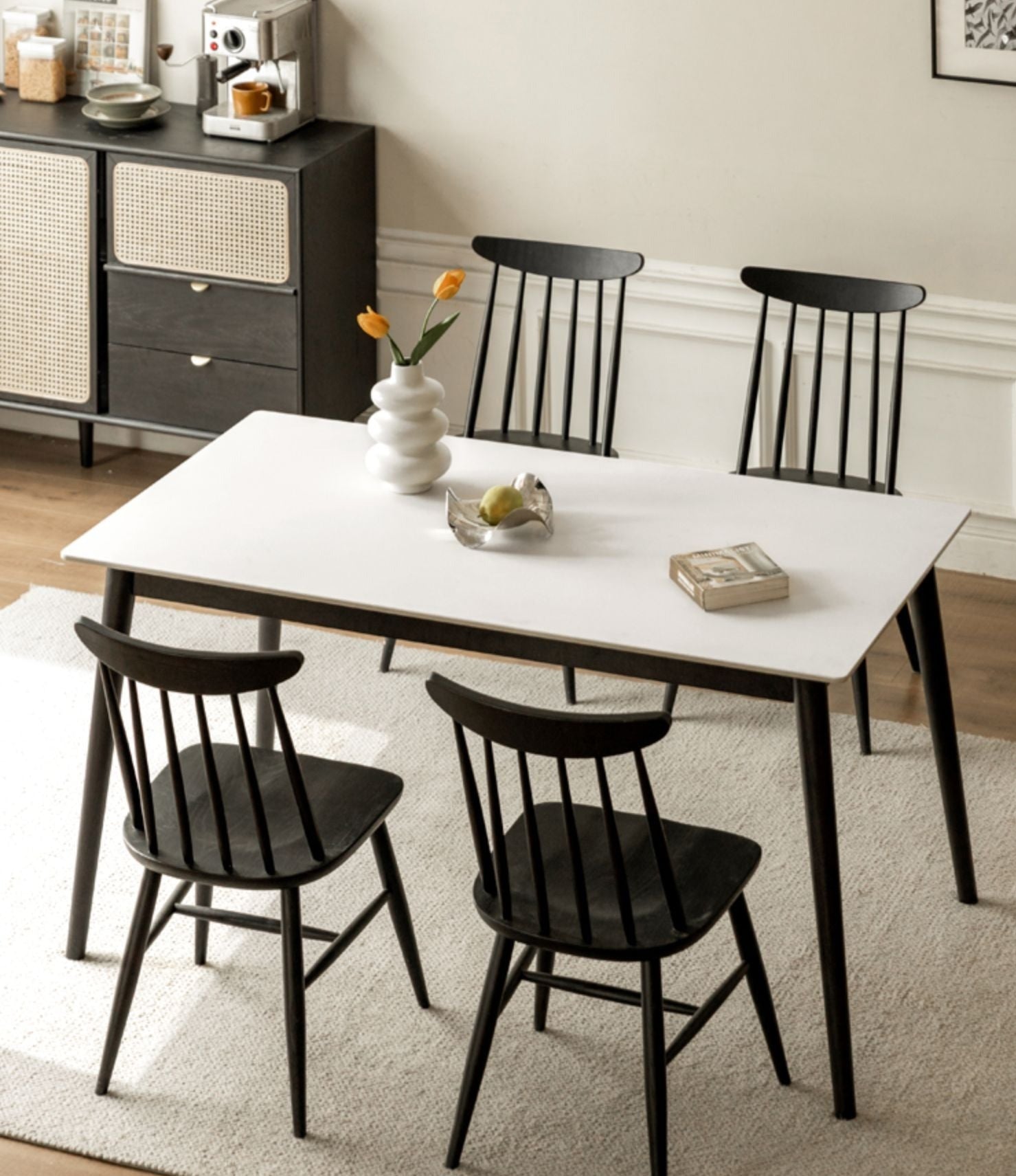 Solid Oak Wood Rock Plate Dining Table - Rustic Farmhouse Style for Kitchen, Dining Room & Outdoor Patio