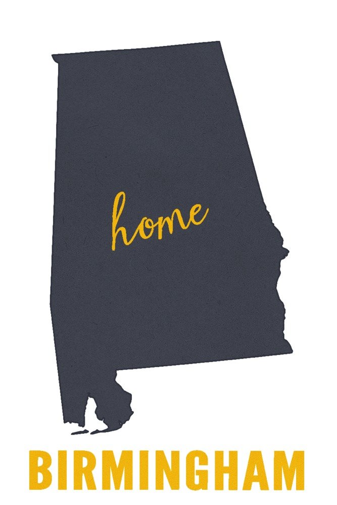 Alabama State Pride - Birmingham Home State Gray & White 24x36 Signed Art Print - Wall Decor Poster for Living Room, Office & Gifts