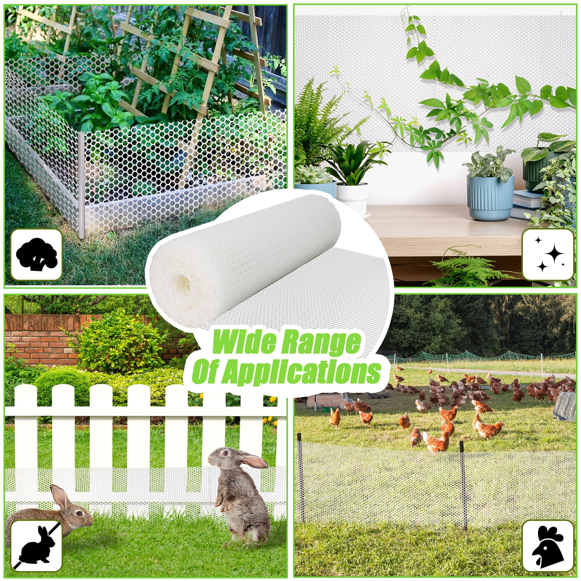 White Plastic Wire Mesh Fence Roll - 15.7IN x 20FT Durable Plastic Chicken Wire for Poultry, Rabbit, Puppy & Garden Protection | Ideal for DIY Fencing, Floral Arrangements & Pet Enclosures