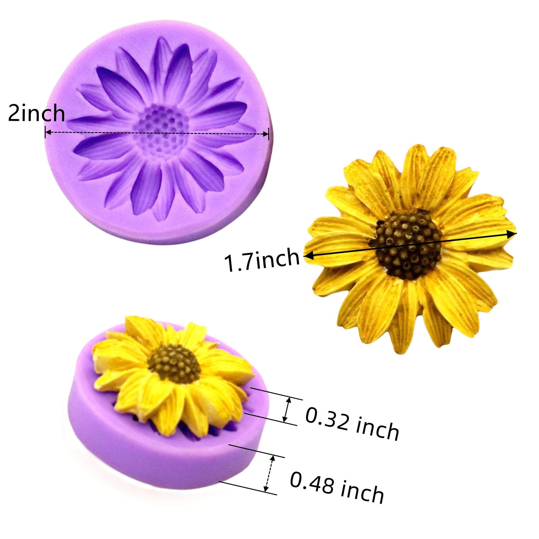 4-Pack Sunflower & Chrysanthemum Silicone Molds for Chocolate, Fondant, Cake Decorating - Perfect for Baking, Candy Making, and DIY Sugar Craft Projects