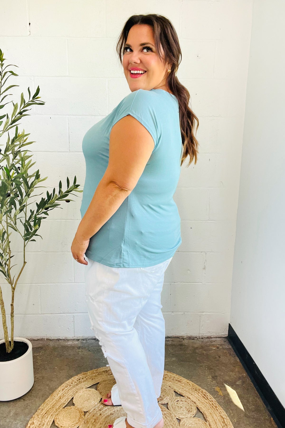 Stylish Aqua Blue Asymmetrical Ruffle Drop Shoulder Modal Blouse for Women | Comfortable & Breathable Summer Top | Perfect for Casual Outings, Beach Vacations & Date Nights