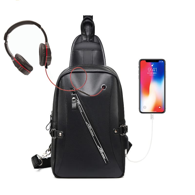 **Men's & Women's Crossbody Sling Backpack – Faux Leather Chest Bag for Hiking, Walking, Cycling, Travel – USB Charger Port – Perfect for Outdoor Adventures & Daily Commute**