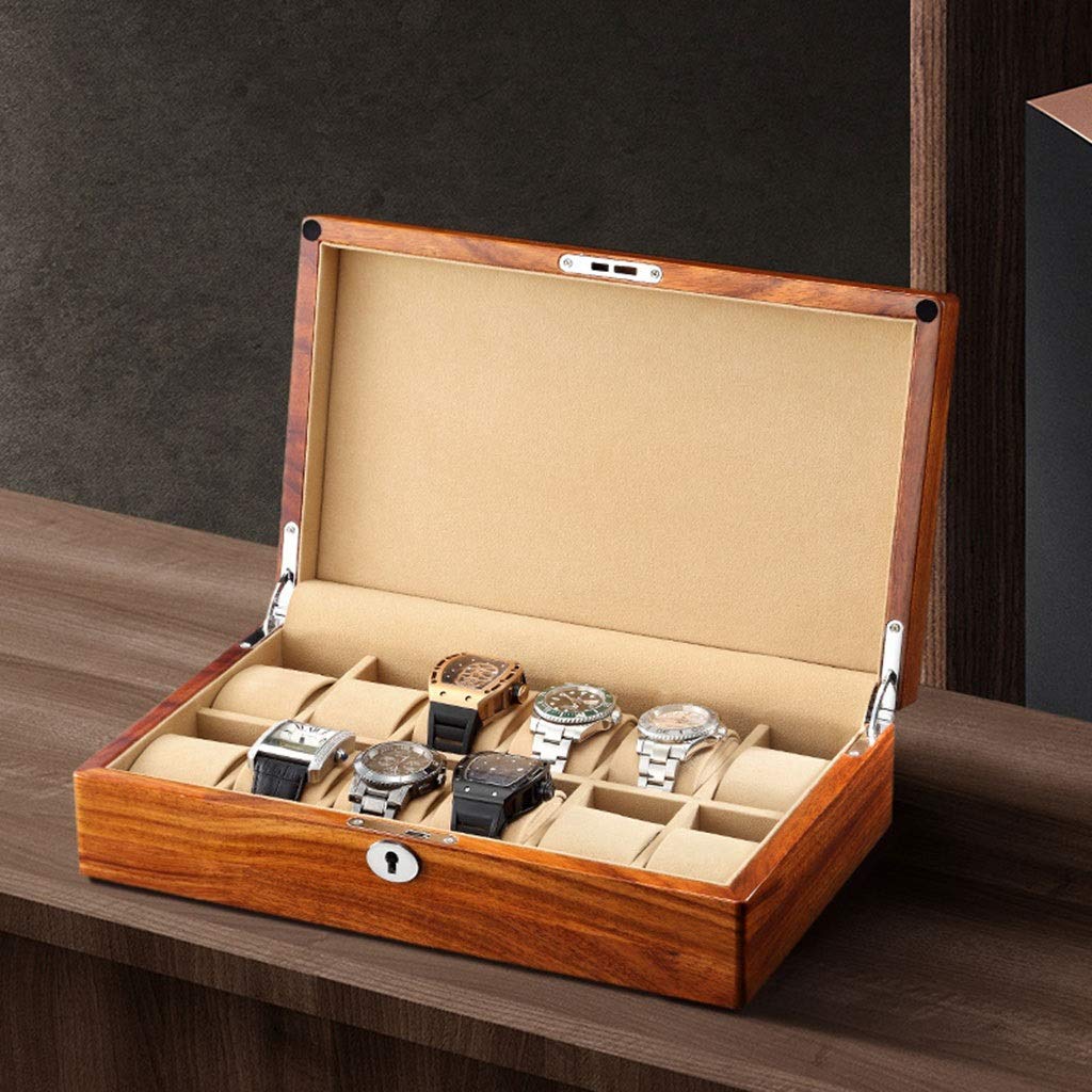 Premium Rosewood Watch Storage Box - Large 6/12 Compartment Display Case with Lock for Men's Wristwatches & Smartwatches | Elegant Watch Organizer for Home, Office, or Travel Use