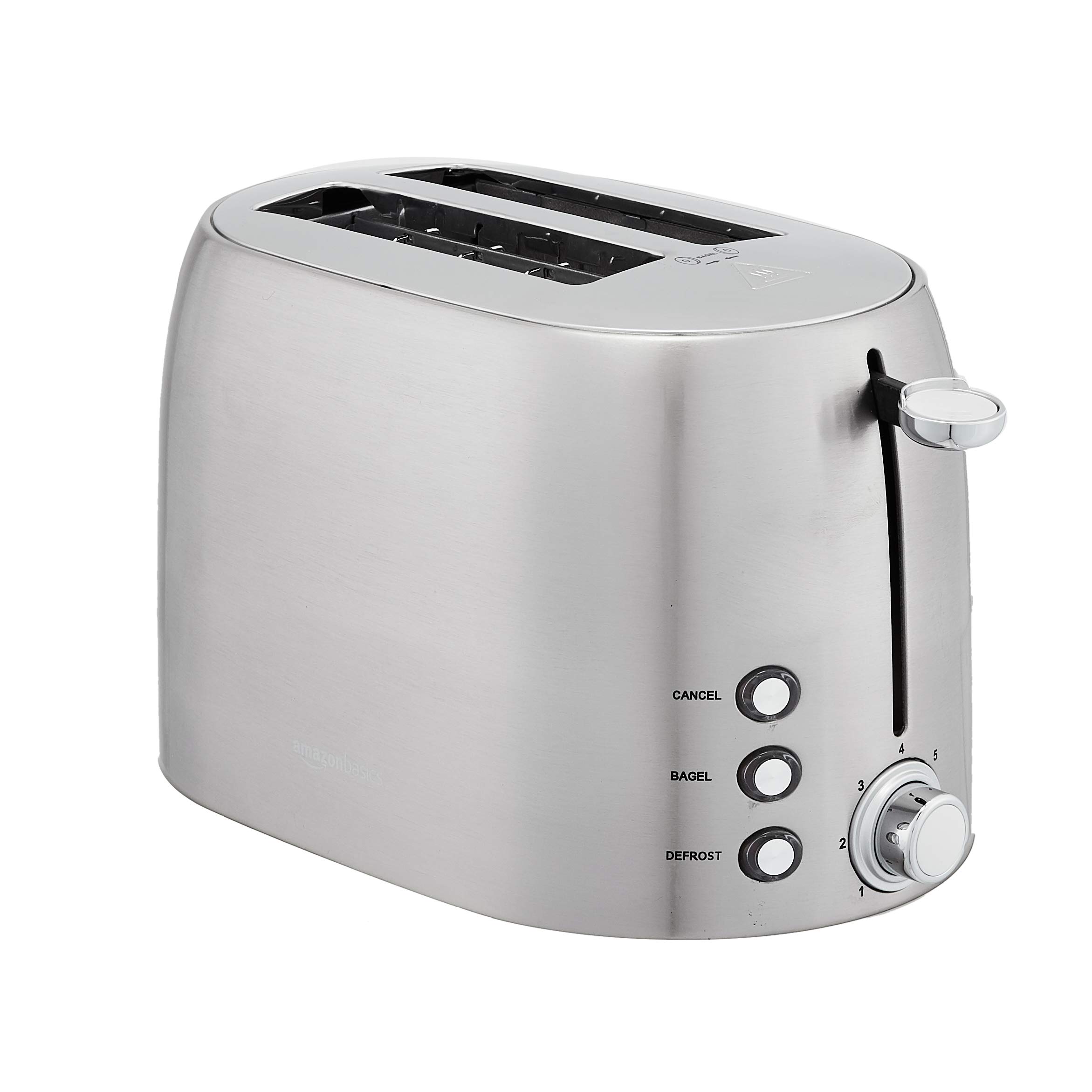 Amazon Basics 2-Slice Toaster - Stainless Steel, 6 Browning Settings, Extra Wide Slots for Bagels & Thick Breads, Removable Crumb Tray, Cancel Button, 800W, Brushed Silver - Perfect for Breakfast, Office, Dorms & Small Kitchens
