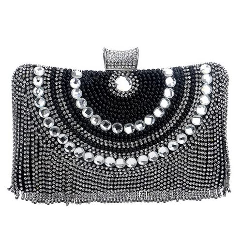 Sparkling Rhinestone Tassel Clutch Purse - Elegant Beaded Metal Evening Bag with Chain Shoulder Strap for Weddings, Parties & Special Occasions | Perfect Bridal Accessory & Prom Handbag