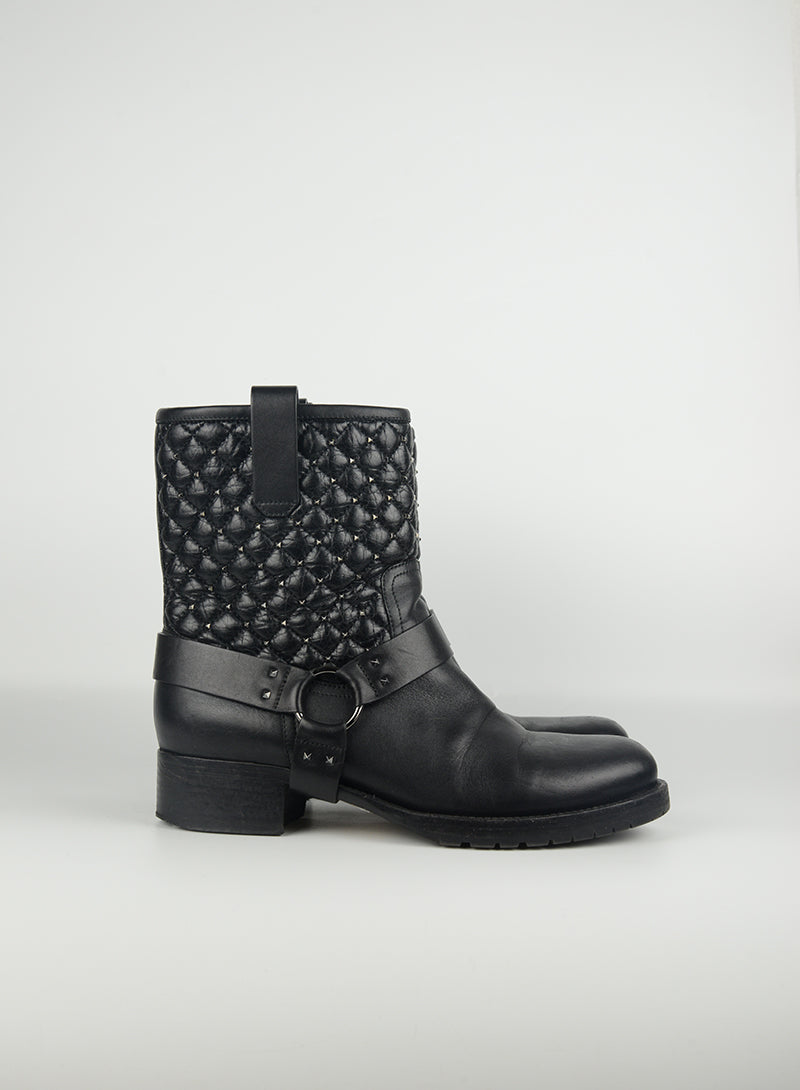 Valentino Black Leather Biker Boots with Studs - Size 39.5 | Stylish Women's Fashion for Night Out & Motorcycle Riding