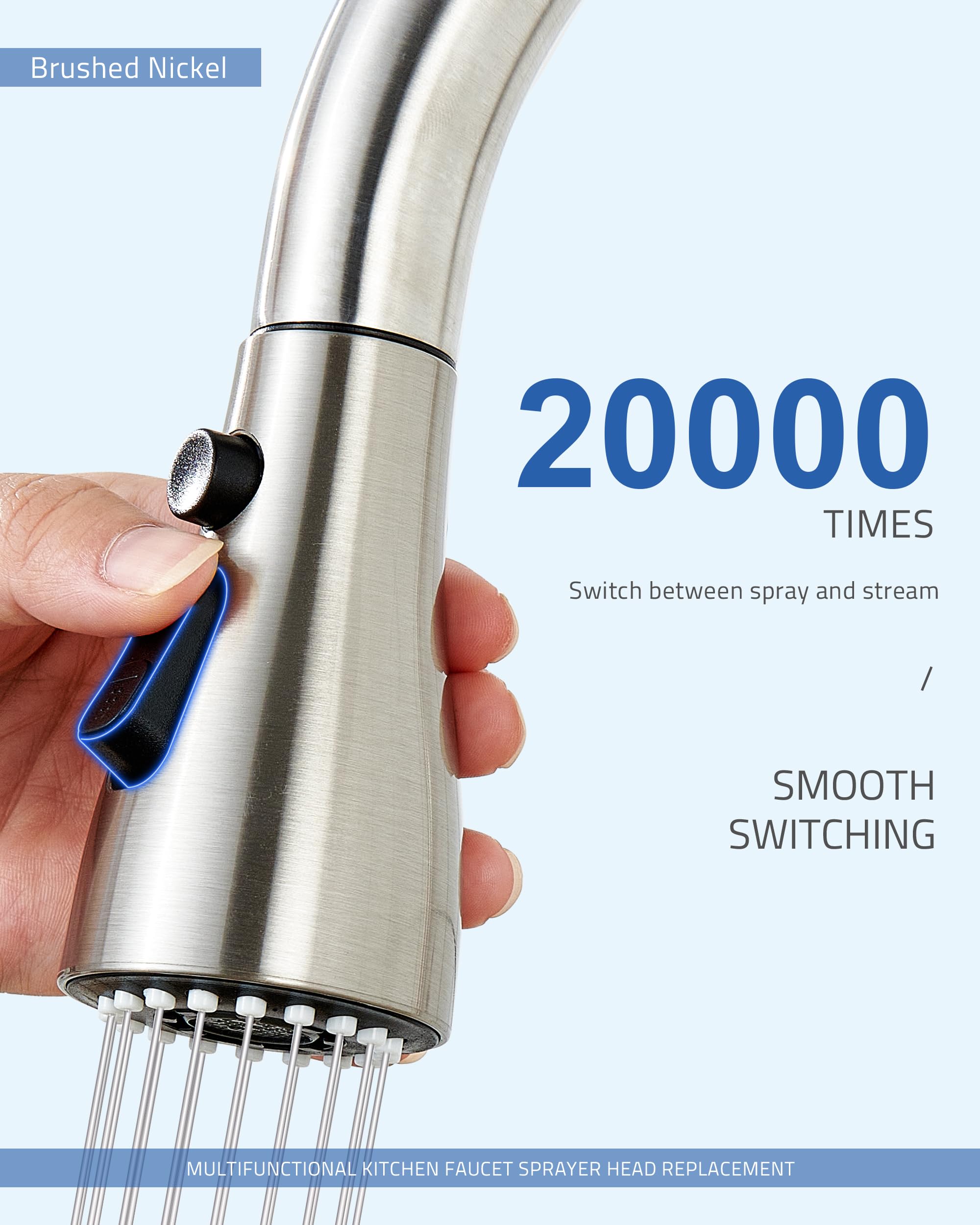 15 Adapters Kitchen Faucet Spray Head - 3 Functions Pull Down Sprayer for Sink, Brushed Nickel (Ideal for Home & Restaurant Kitchens)