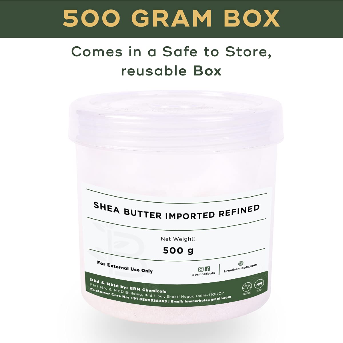 BRM Herbals Refined Shea Butter 500g - Premium Imported Shea Butter for DIY Skincare, Hair Care & Soap Making - Perfect for Face, Body, Hands & Dry Skin Treatment - Natural Moisturizer for Creams, Lotions & Cosmetics