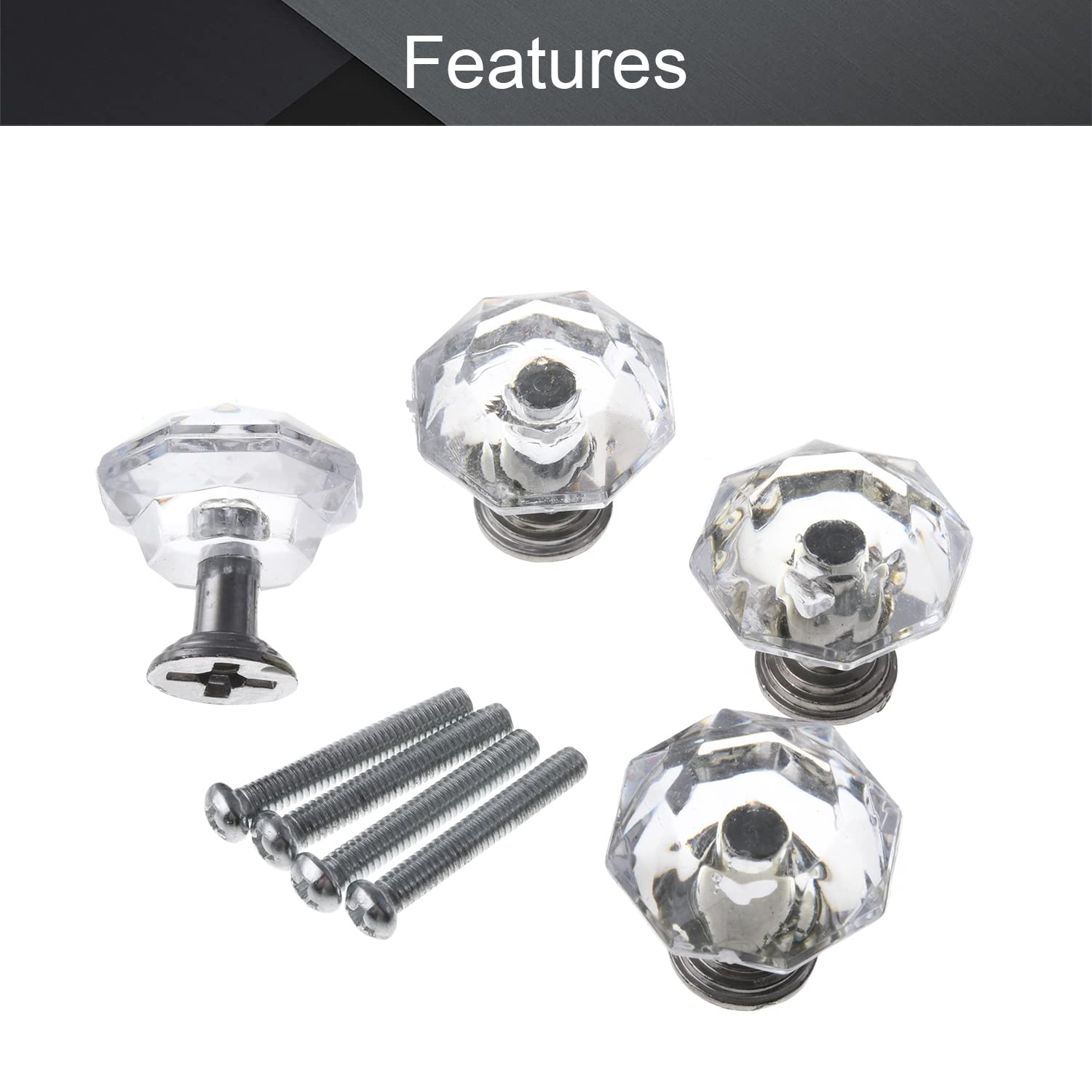4Pcs MroMax Acrylic Pull Handles - Silver Base Cabinet Knobs for Drawers, Cupboards, Dressers, Bookcases & Wardrobes | Durable Plastic Hardware for Home & Office Furniture