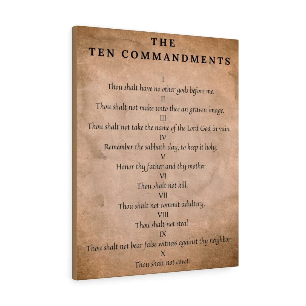 10 Commandments Bible Art - Brown Canvas Christian Wall Decor for Home & Church - Express Your Love with Inspirational Scripture Gifts
