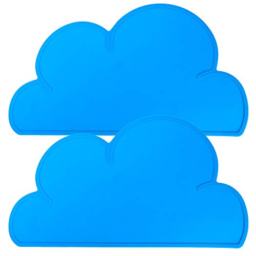 2 Pack Cloud-Shaped Silicone Feeding Plate Placemats for Kids - Waterproof, Heat Insulation Baby Placemat (Blue) | Perfect for Highchair, Dining Table & Mess-Free Mealtime