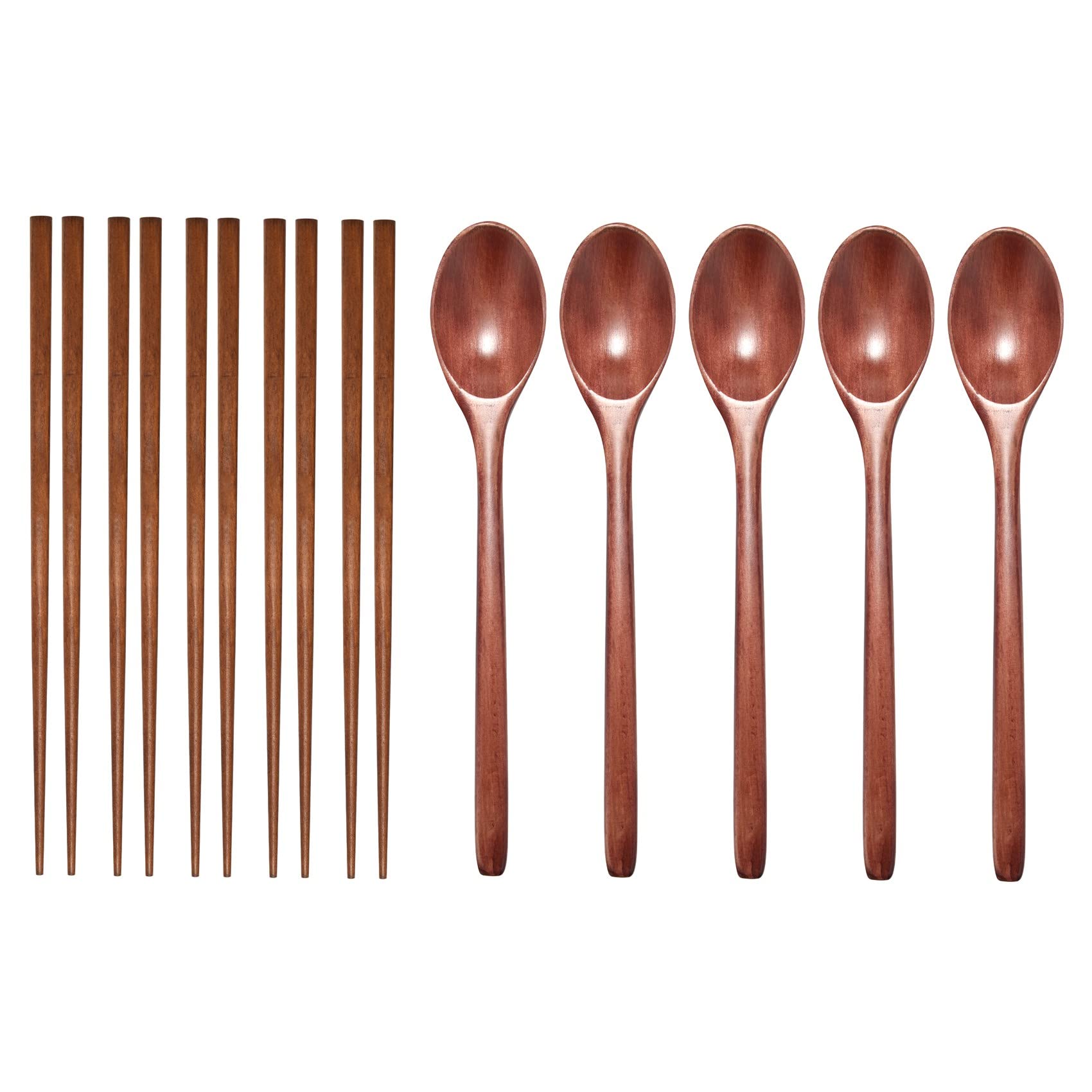Premium Teak Wooden Spoons and Chopsticks Set - 6-Piece Natural Wood Kitchen Utensils for Cooking, Serving & Eating - Non-Stick Soup Spoon, Teaspoon & Chopsticks - Ideal for Asian Cuisine, Daily Cooking & Gifting