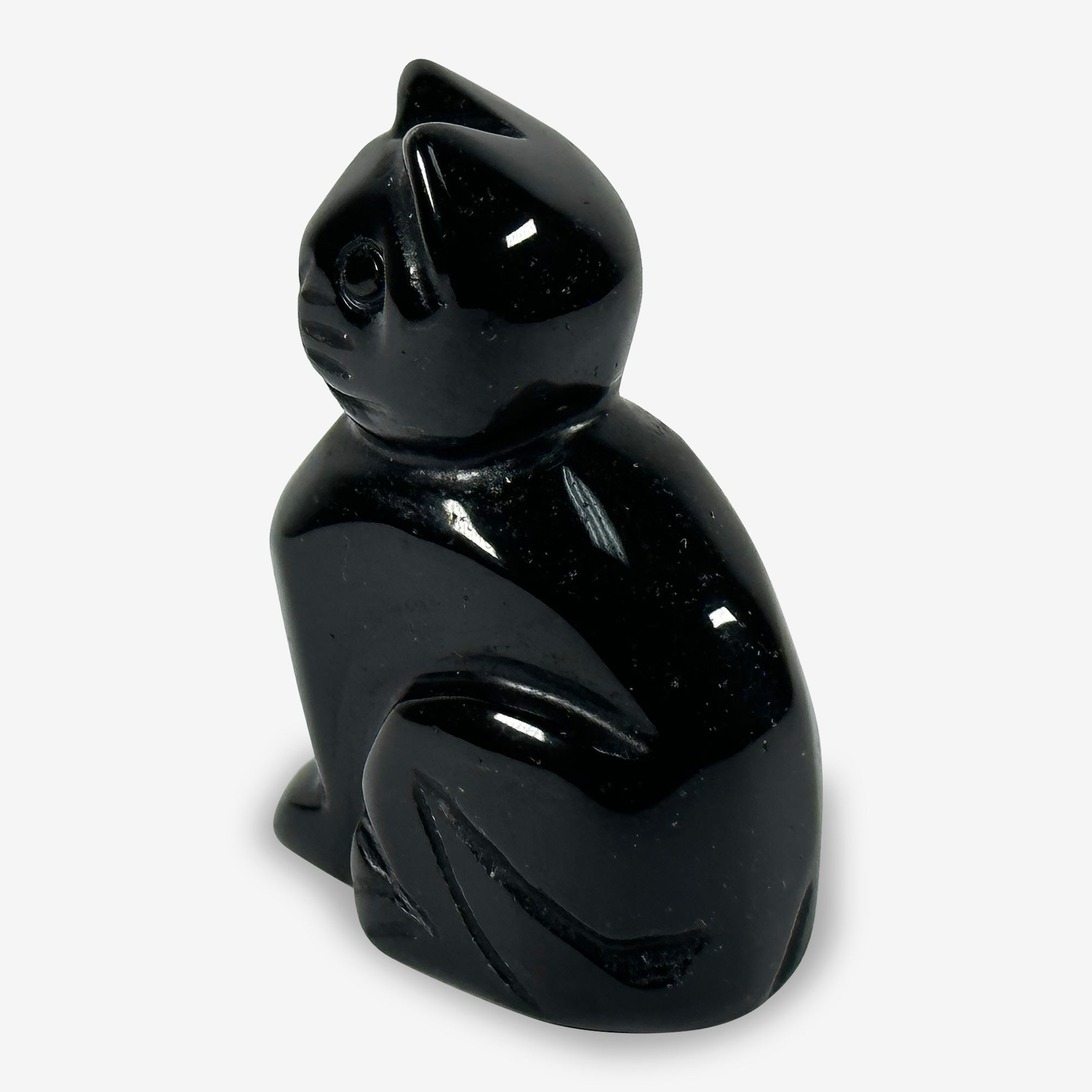 Hand Carved Black Obsidian Cat Figurine - Natural Gemstone Animal Sculpture for Home Decor, Meditation & Spiritual Healing