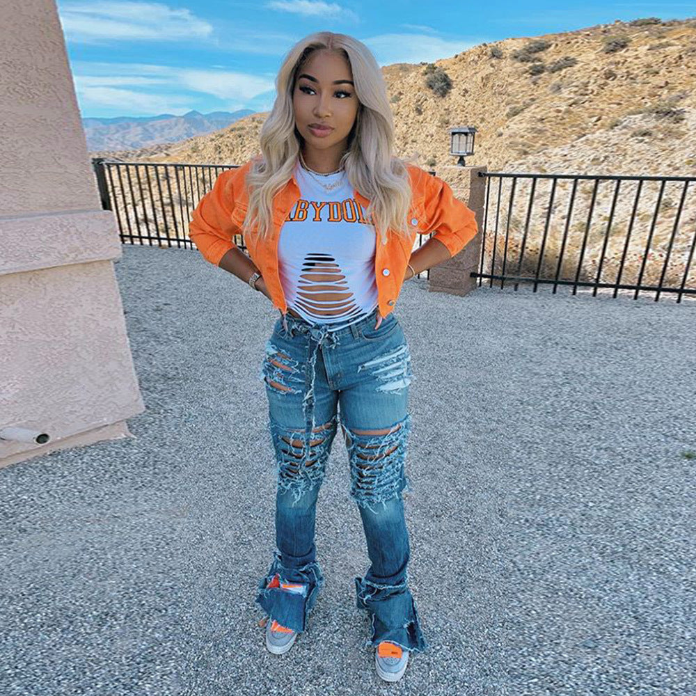 Women's Denim Jacket - Streetwear Cropped Jean Jacket for Women, Casual Bodycon Outwear Coat | Perfect for Everyday Wear, Night Out & Fashion Street Style