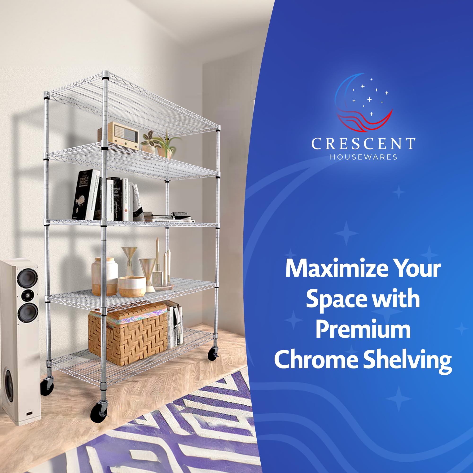 Heavy Duty 5-Tier Metal Shelving Unit with Wheels - 36