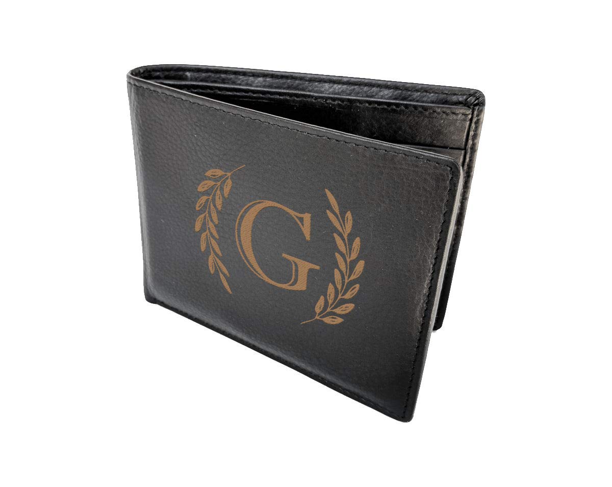 Personalized Monogram Engraved Black Leather Bifold Wallet for Men - Custom Initial Gift for Dad, Husband, Father's Day, Birthday, 50th Anniversary - Perfect for Everyday Use, Business & Formal Occasions